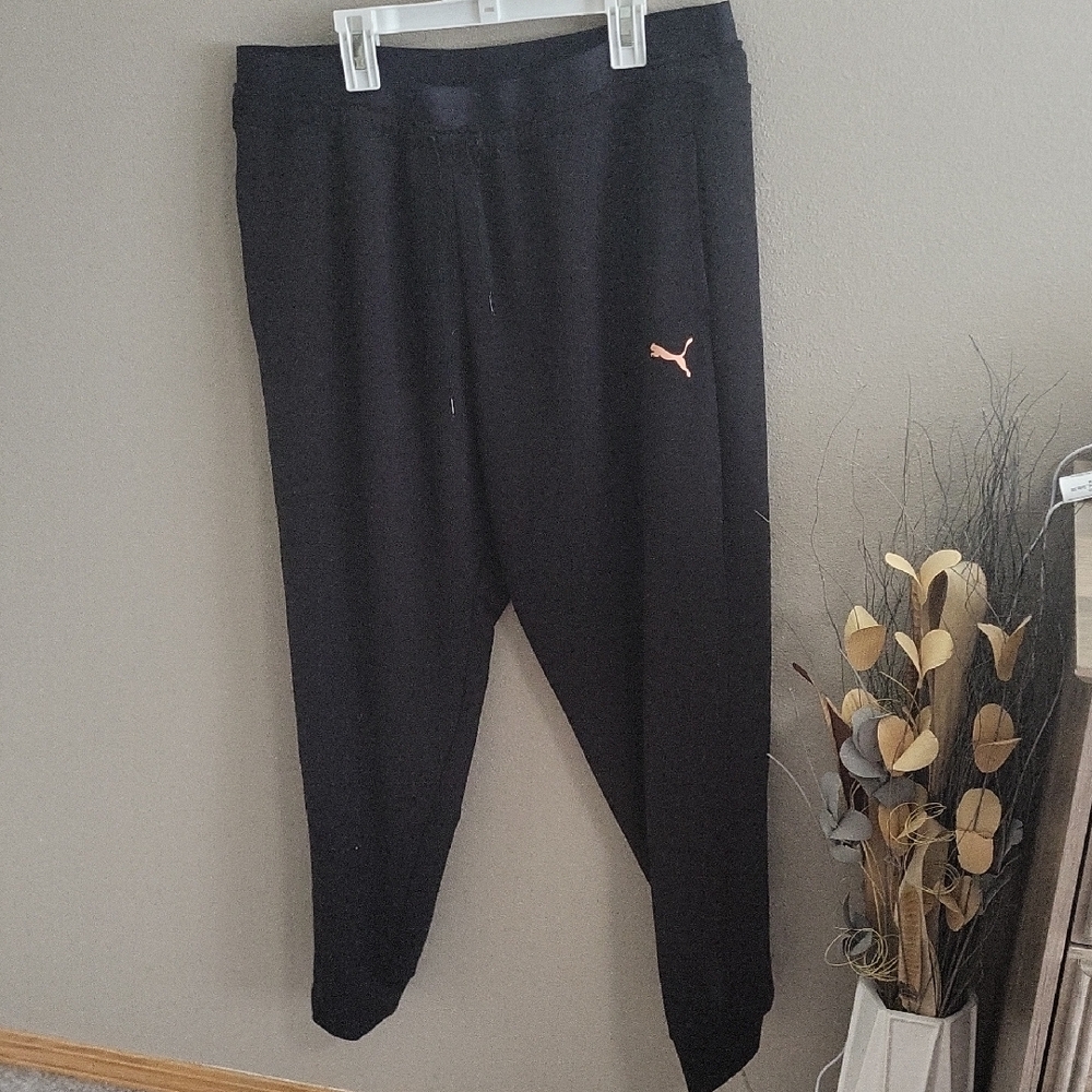 Puma Black Joggers with Pink Puma Logo